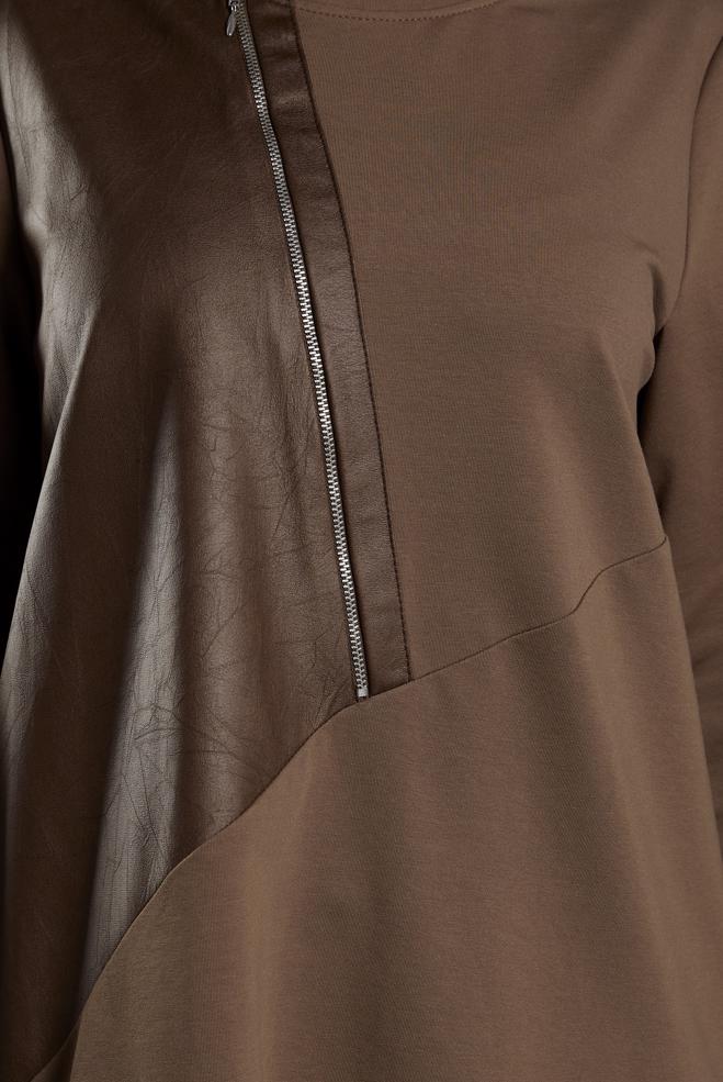 Vêtements hijab BRUN TUNIQUE DE SURVÊTEMENT AVEC DÉTAIL ZIP 45133 - ALVİNA