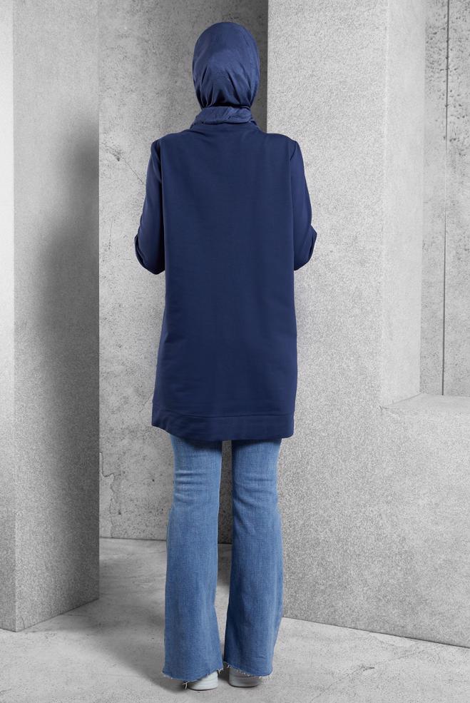 Vêtements hijab BLEU MARINE TUNIQUE DE SURVÊTEMENT AVEC DÉTAIL ZIP 45133 - ALVİNA