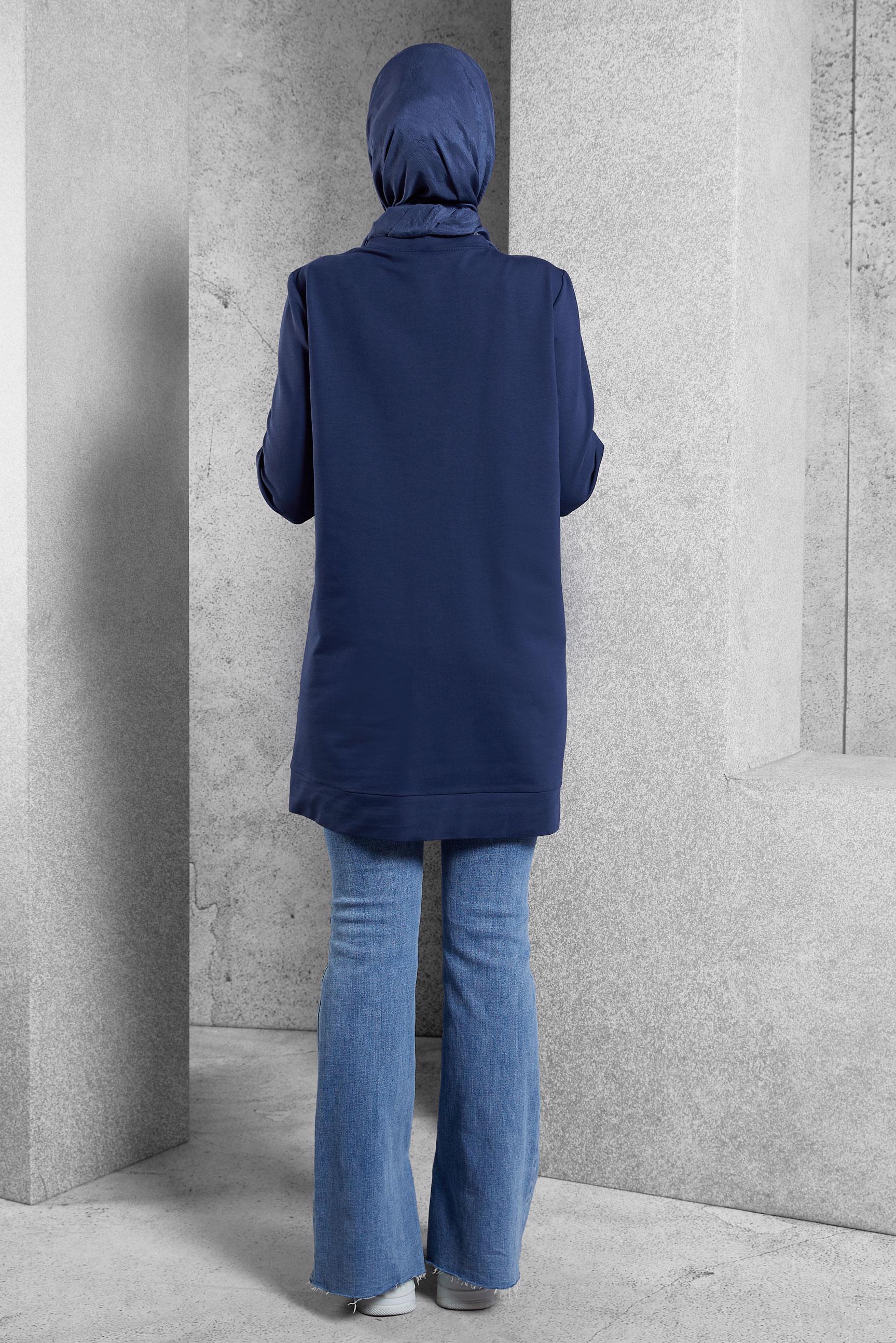 Vêtements hijab BLEU MARINE TUNIQUE DE SURVÊTEMENT AVEC DÉTAIL ZIP 45133