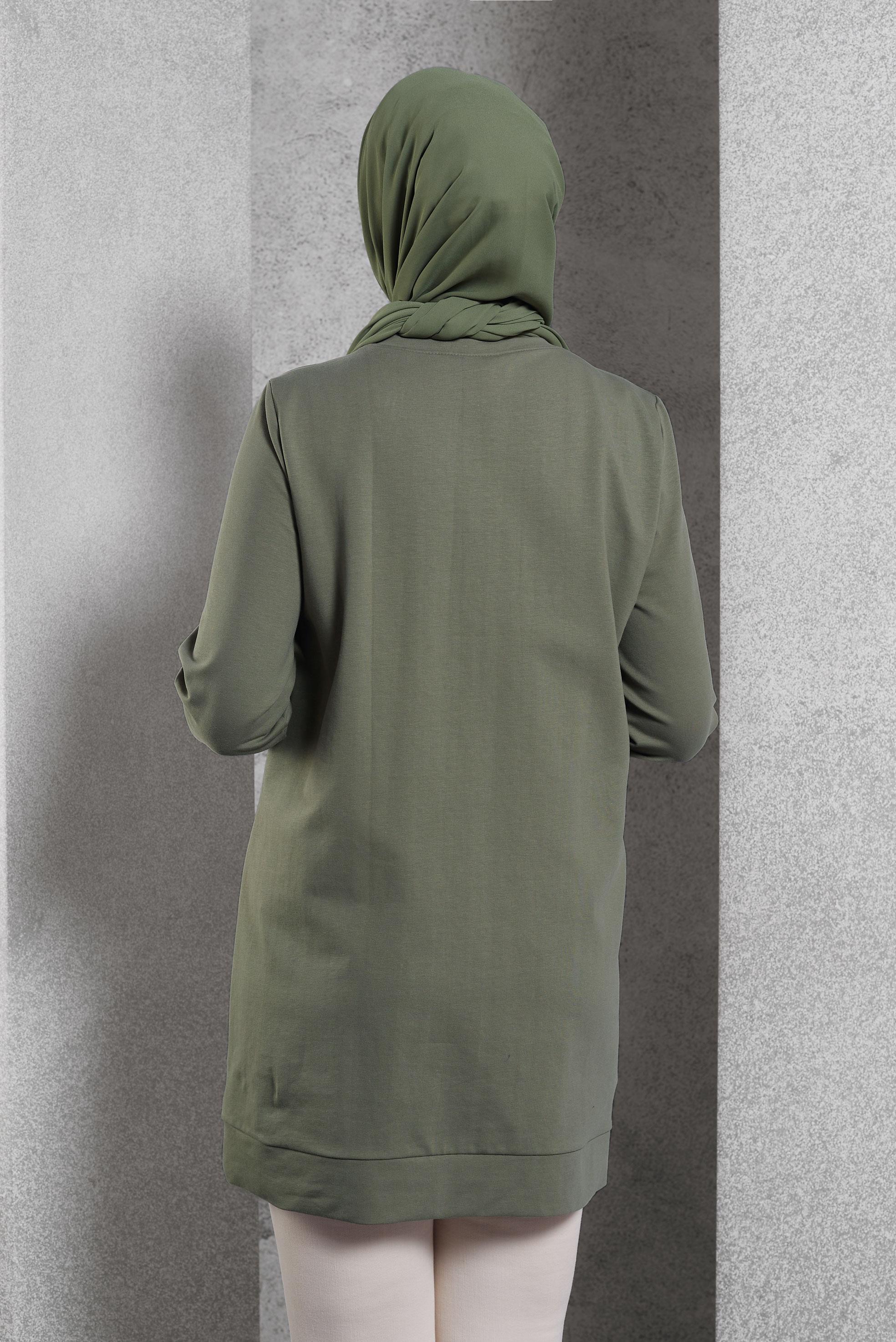 Vêtements hijab VERT TUNIQUE DE SURVÊTEMENT AVEC DÉTAIL ZIP 45133