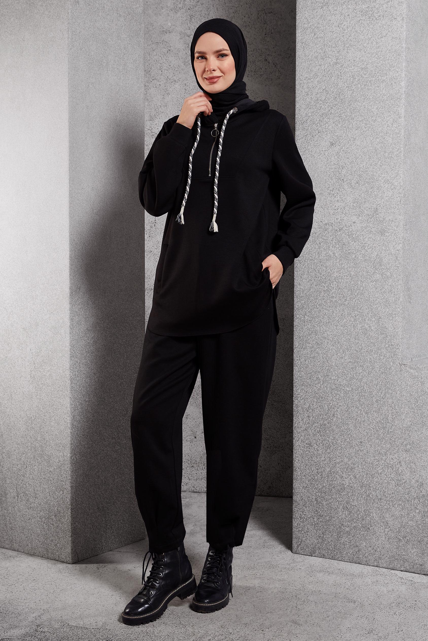 Hijab clothing BLACK HOODED TRACKSUIT SET 45134