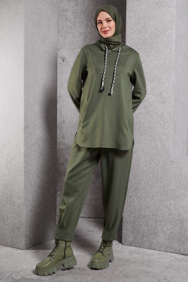 Vêtements hijab KAKI ENSEMBLE DE SURVÊTEMENT À CAPUCHE 45134 - ALVİNA