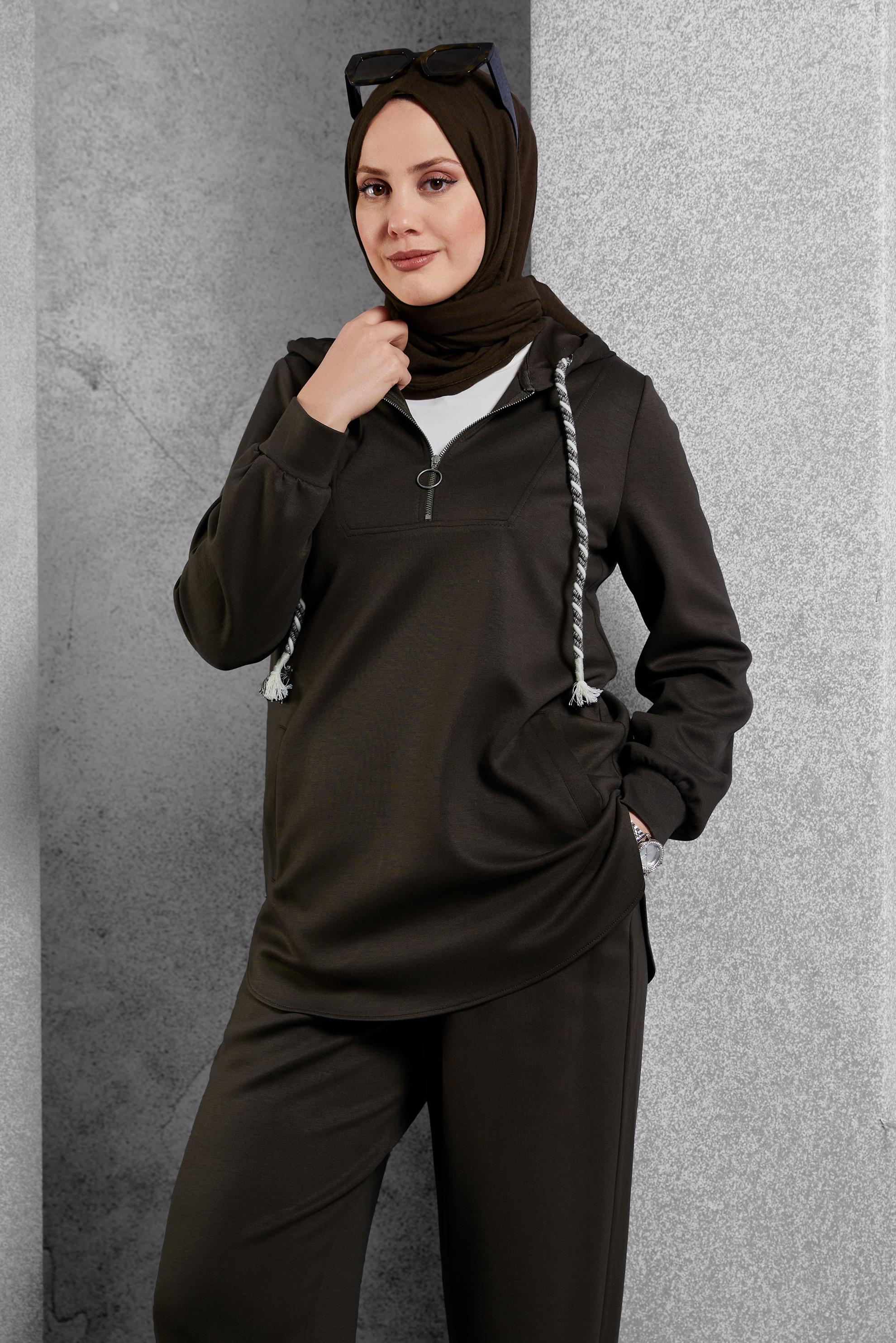 Vêtements hijab BRUN ENSEMBLE DE SURVÊTEMENT À CAPUCHE 45134