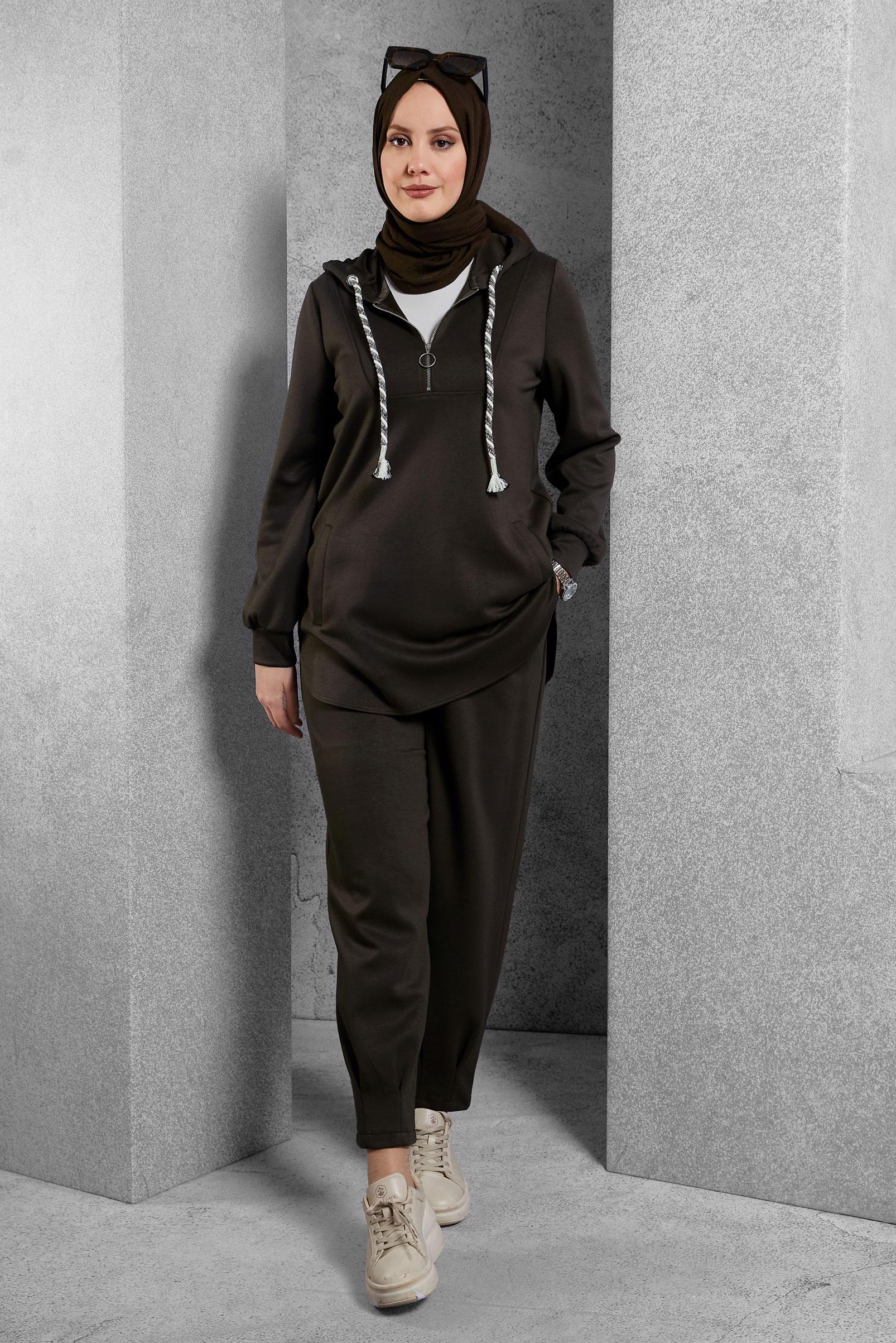 Vêtements hijab BRUN ENSEMBLE DE SURVÊTEMENT À CAPUCHE 45134