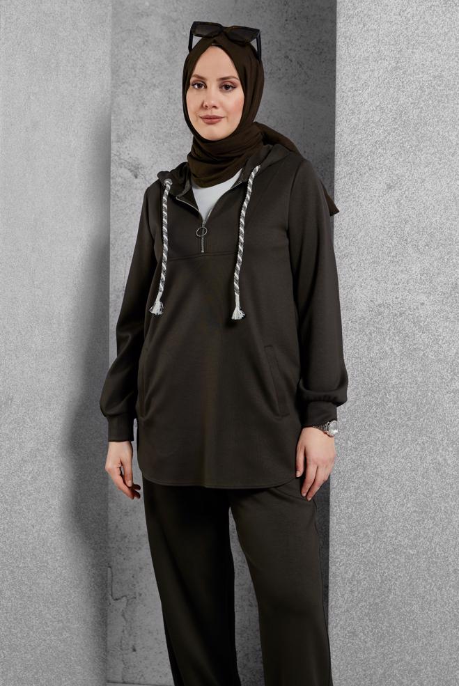 Vêtements hijab BRUN ENSEMBLE DE SURVÊTEMENT À CAPUCHE 45134 - ALVİNA