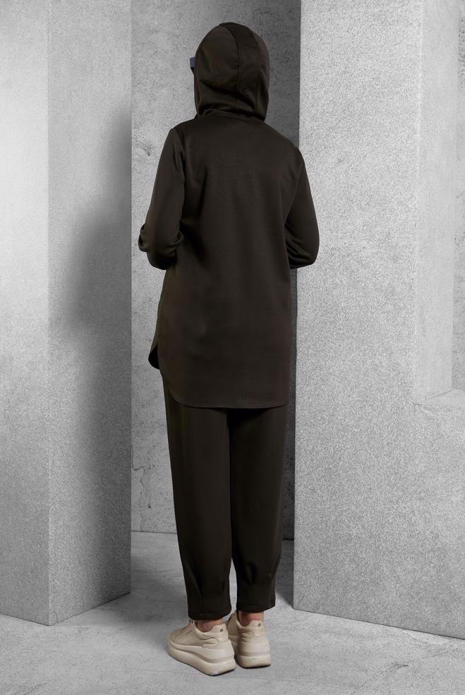 Vêtements hijab BRUN ENSEMBLE DE SURVÊTEMENT À CAPUCHE 45134 - ALVİNA