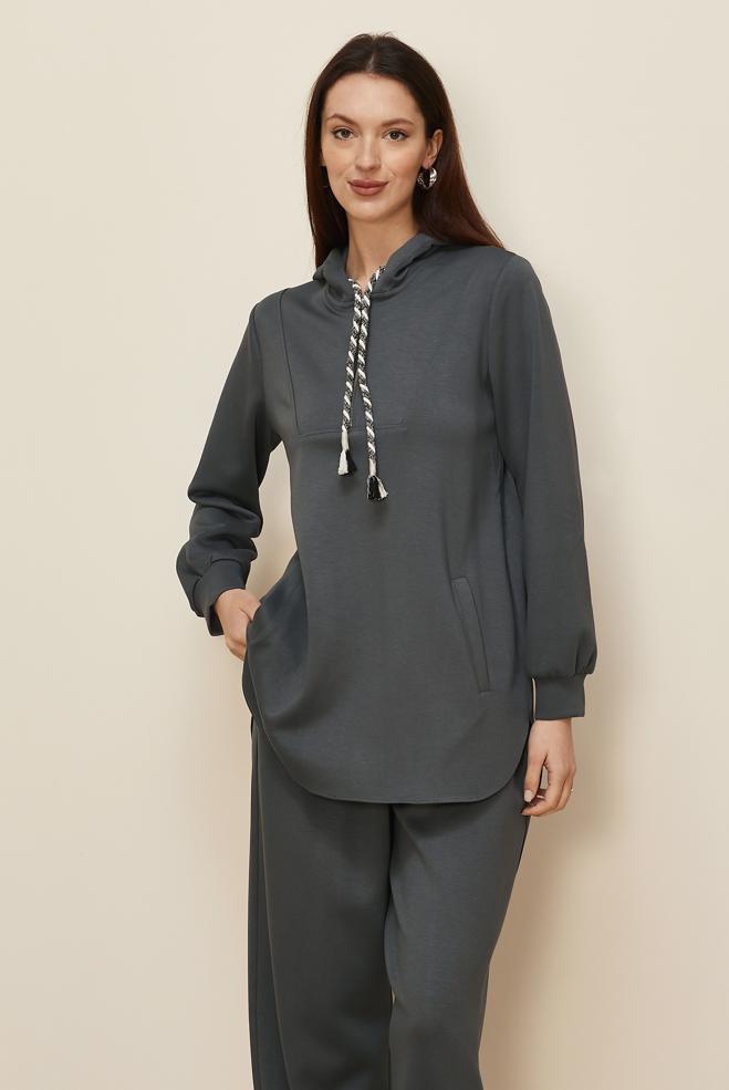 Hijab clothing GREY HOODED TRACKSUIT SET 45134 - ALVİNA