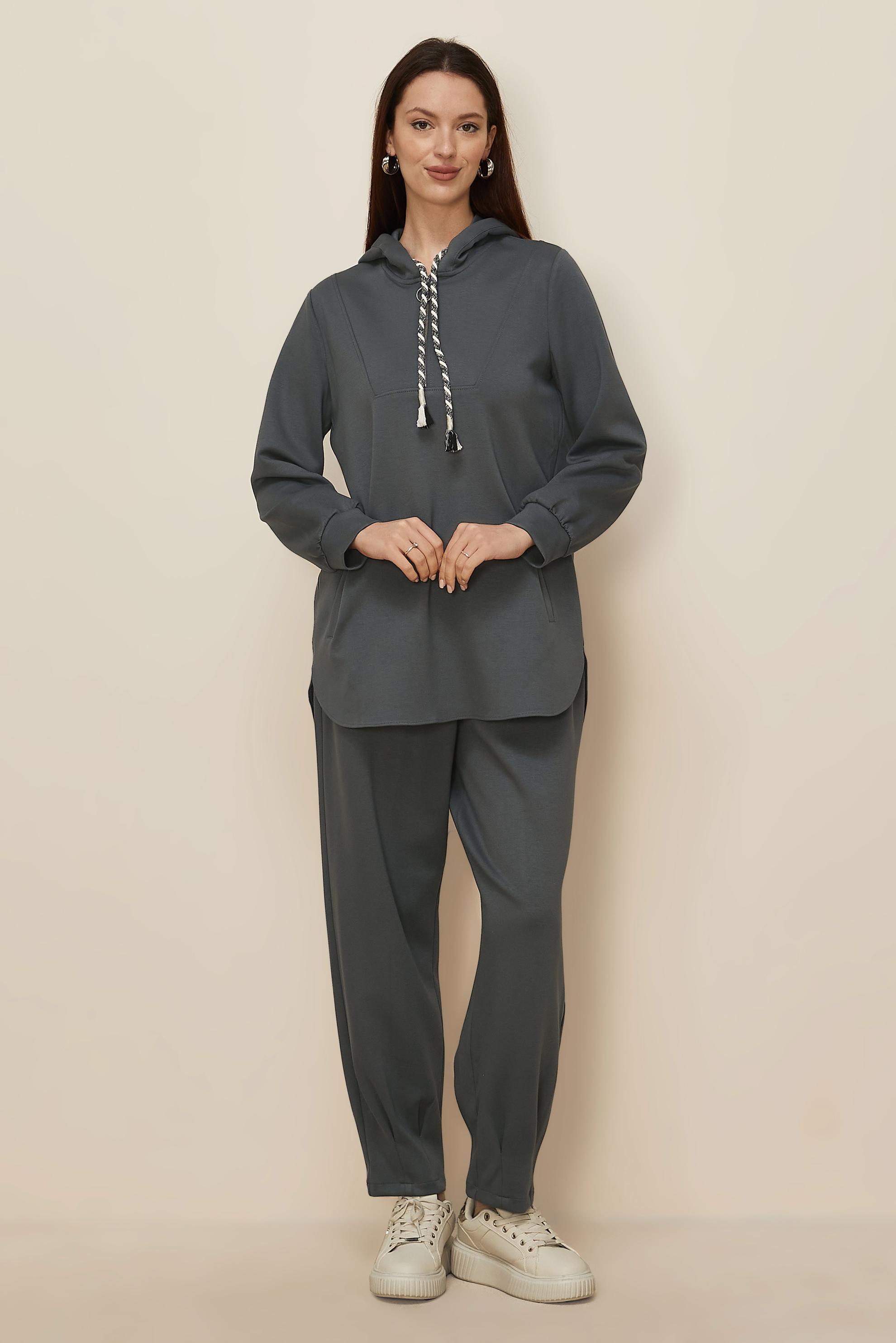 Hijab clothing GREY HOODED TRACKSUIT SET 45134