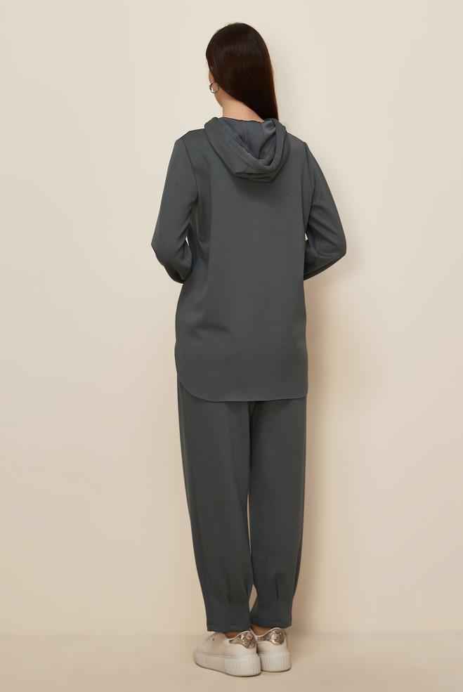 Hijab clothing GREY HOODED TRACKSUIT SET 45134 - ALVİNA