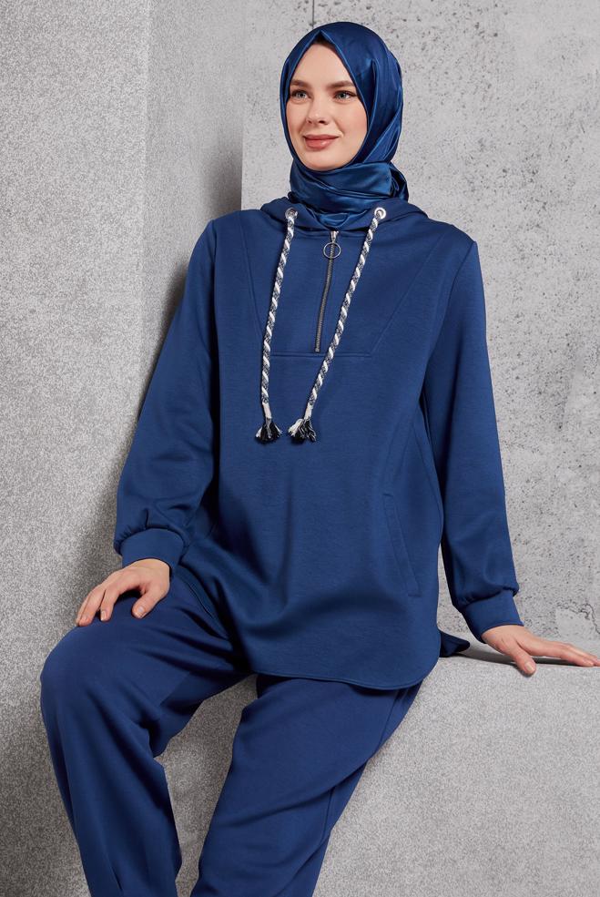 Vêtements hijab BLEU MARINE ENSEMBLE DE SURVÊTEMENT À CAPUCHE 45134 - ALVİNA