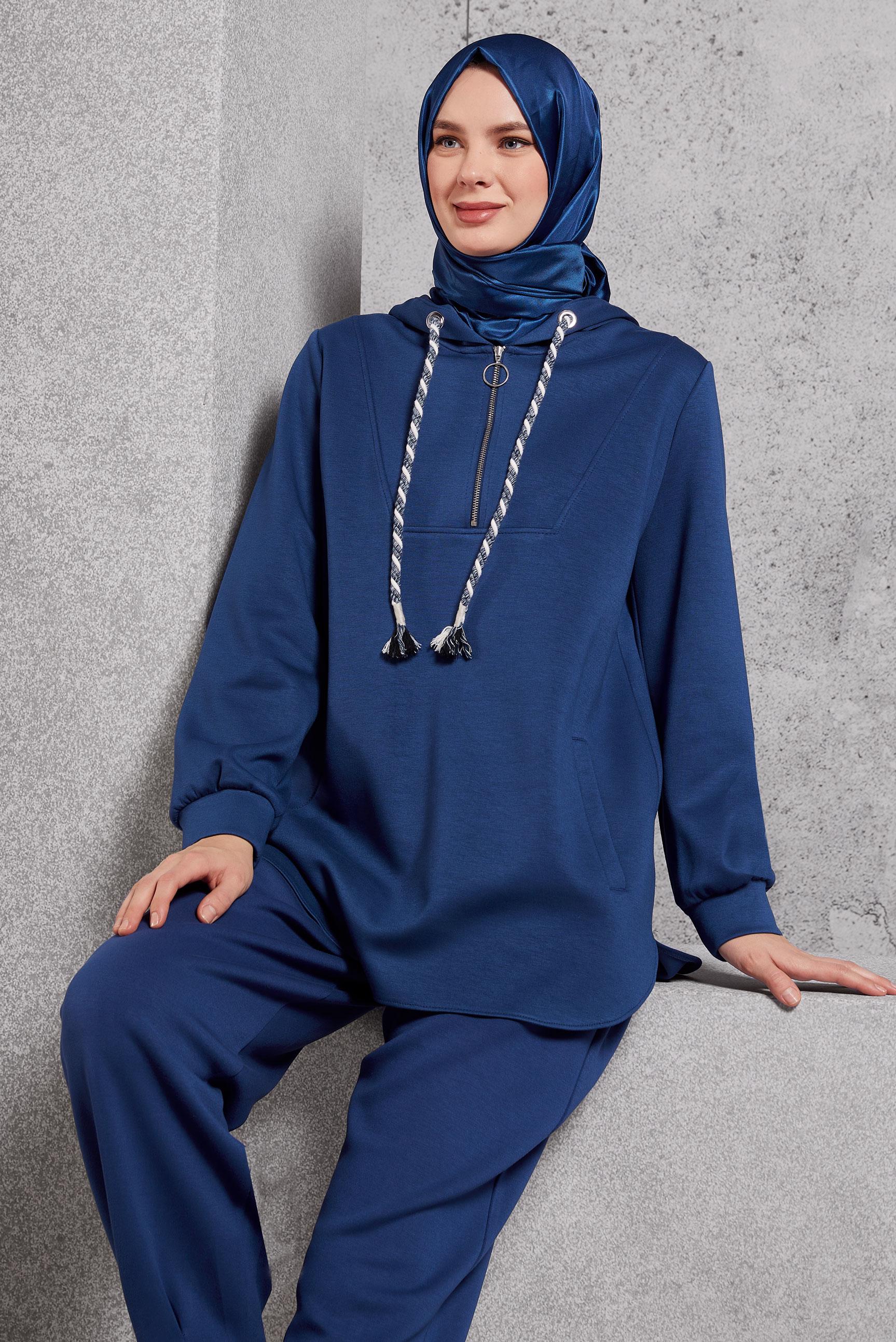 Hijab clothing NAVY BLUE HOODED TRACKSUIT SET 45134
