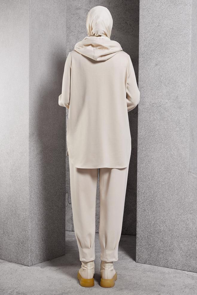 Vêtements hijab BEIGE ENSEMBLE DE SURVÊTEMENT À CAPUCHE 45134 - ALVİNA