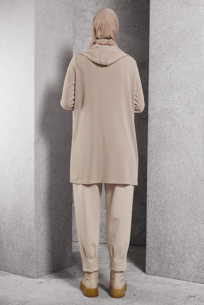Vêtements hijab BEIGE TUNIQUE DE SURVÊTEMENT À CAPUCHE 45135 - ALVİNA