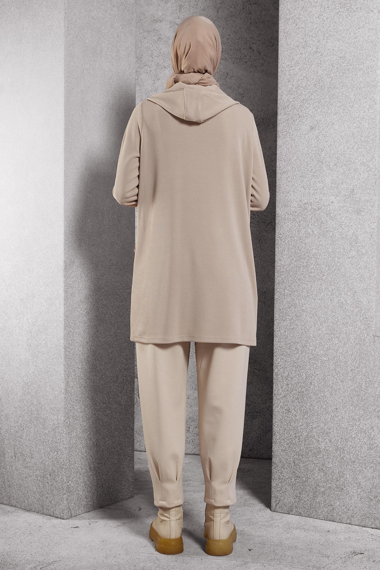 Vêtements hijab BEIGE TUNIQUE DE SURVÊTEMENT À CAPUCHE 45135