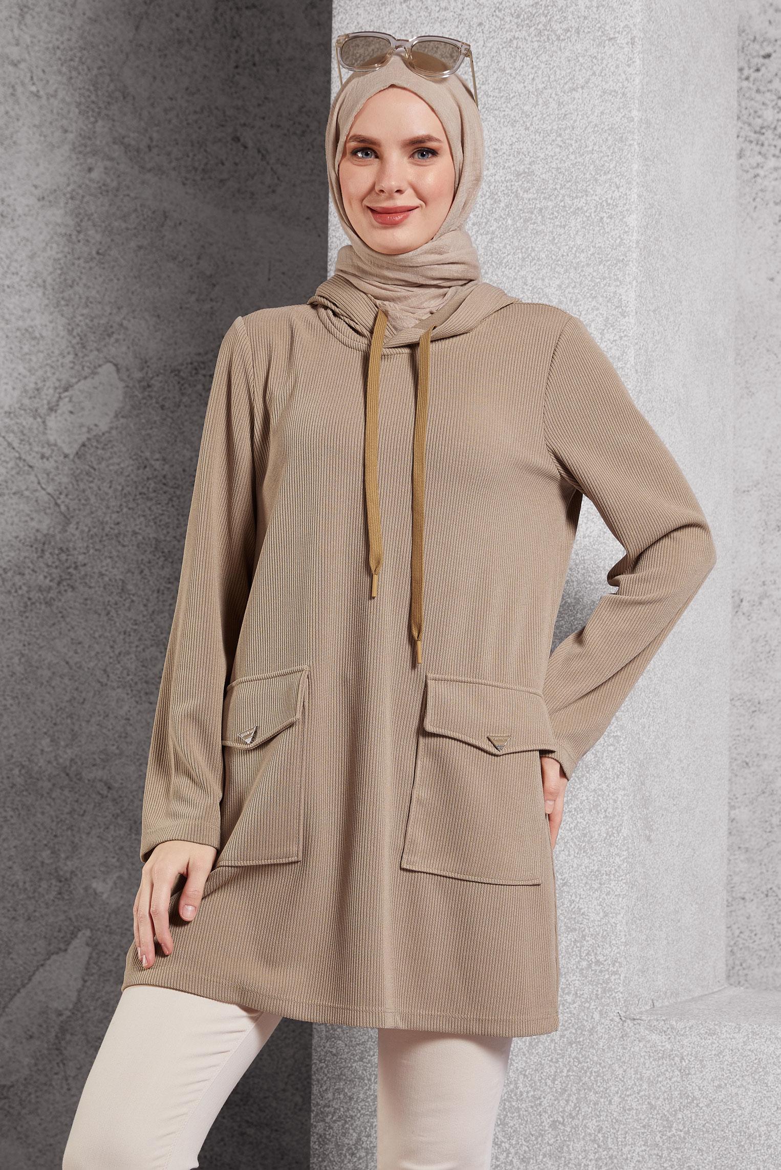 Vêtements hijab SABLE TUNIQUE DE SURVÊTEMENT À CAPUCHE 45135