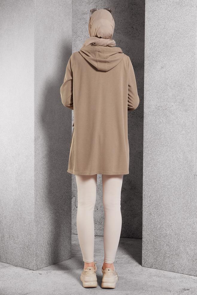 Vêtements hijab SABLE TUNIQUE DE SURVÊTEMENT À CAPUCHE 45135 - ALVİNA
