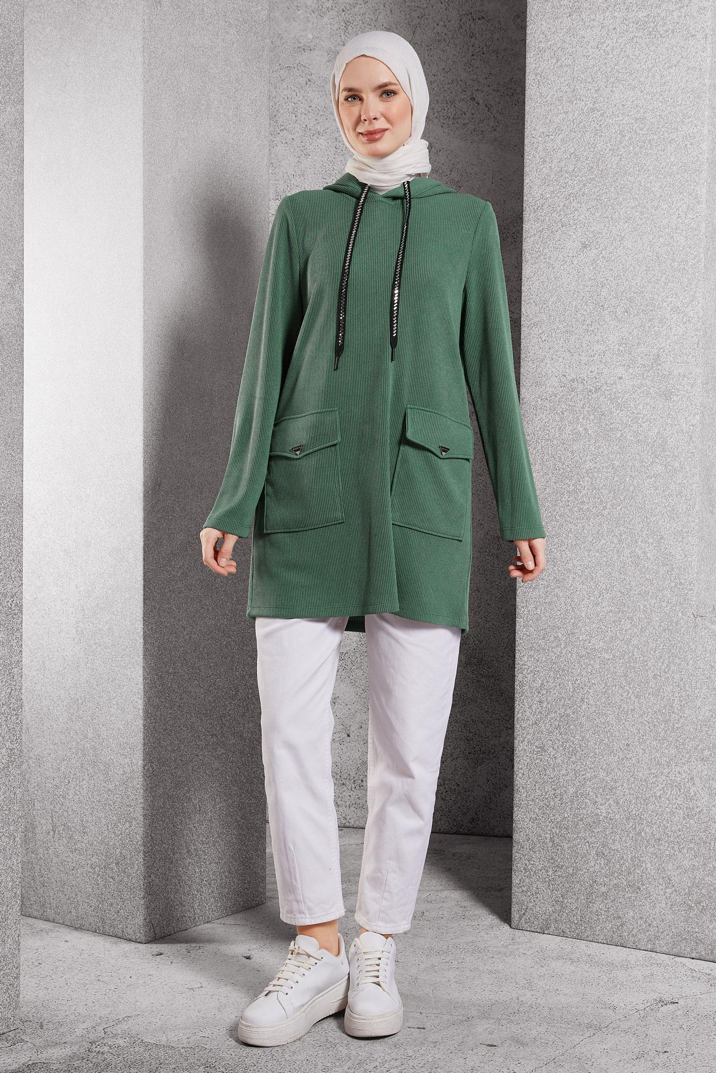 Hijab clothing GREEN HOODED TRACKSUIT TUNIC 45135