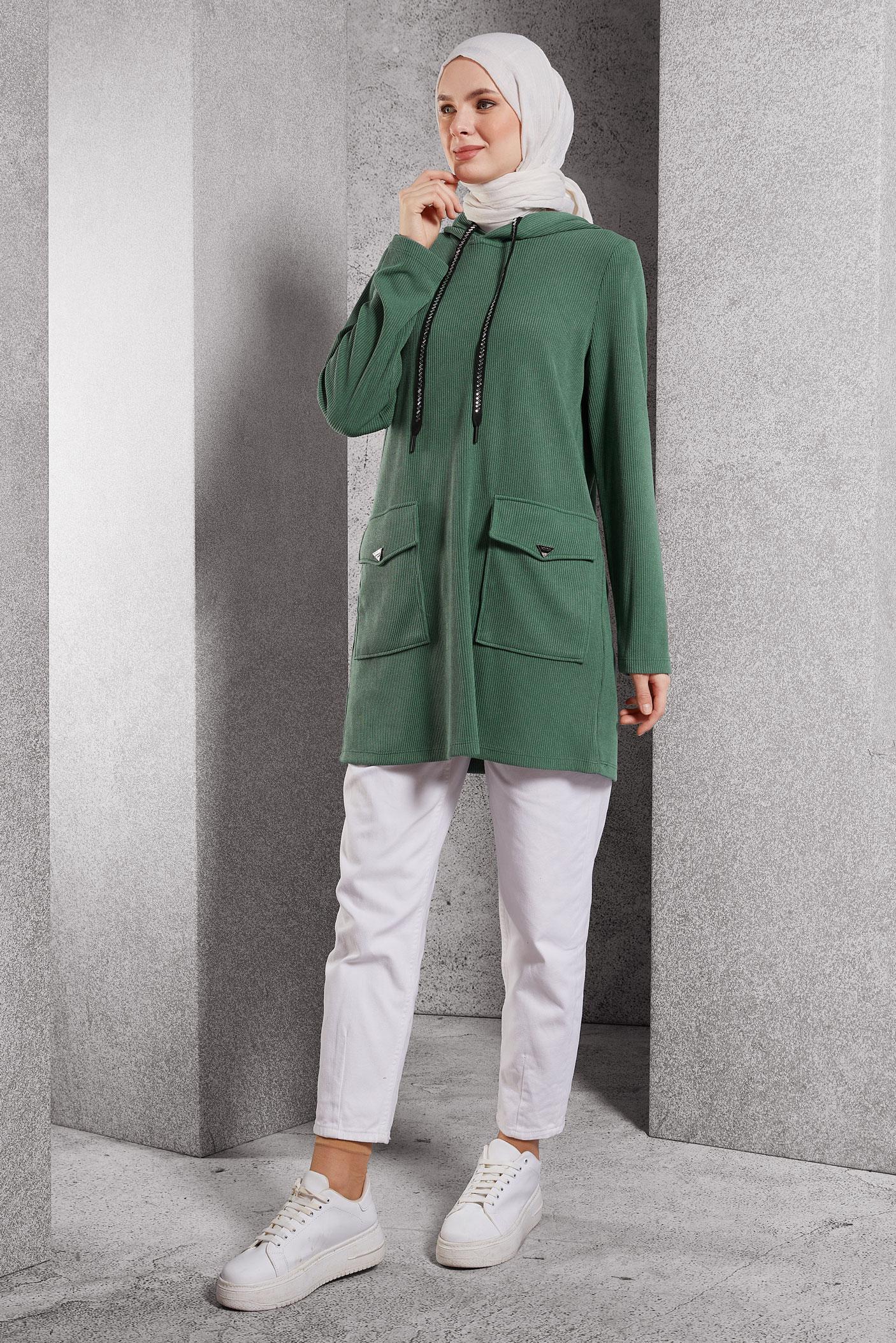 Hijab clothing GREEN HOODED TRACKSUIT TUNIC 45135