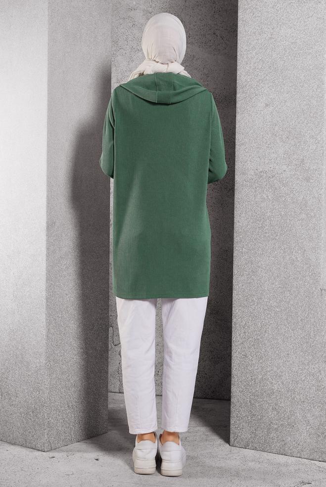 Vêtements hijab VERT TUNIQUE DE SURVÊTEMENT À CAPUCHE 45135 - ALVİNA