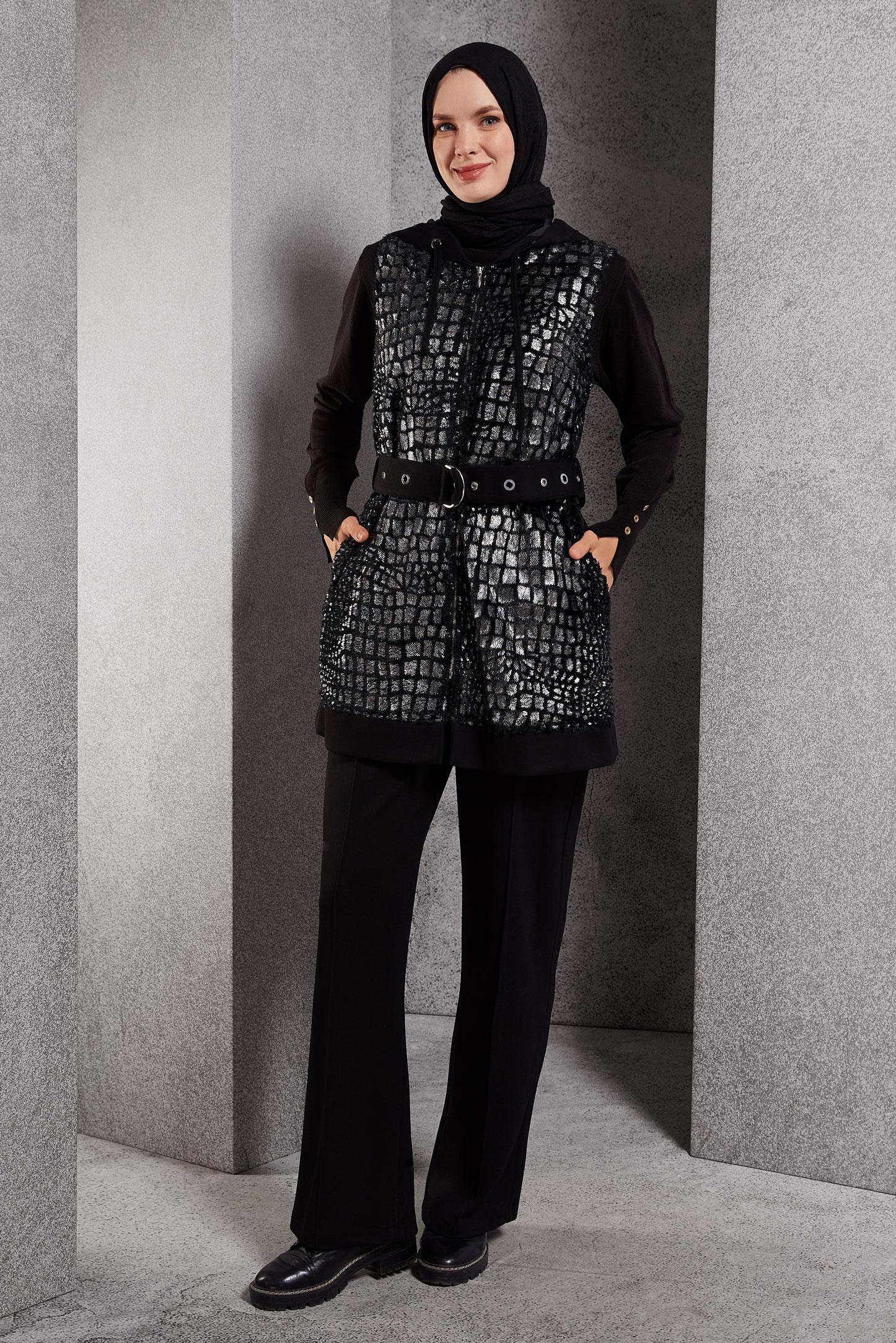 Tesettür giyim SİYAH YELEKLİ EŞOFMAN TAKIM 45151