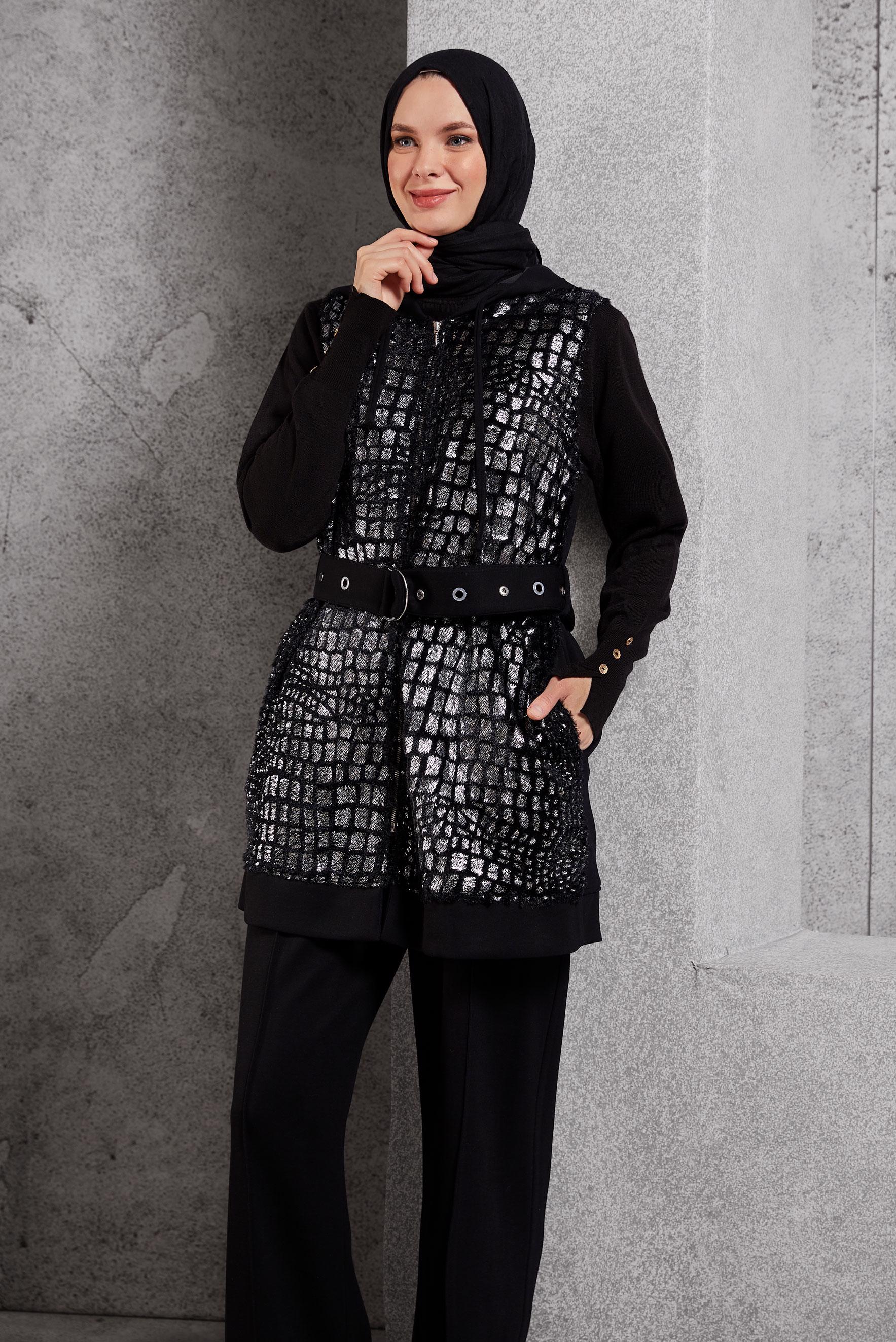 Tesettür giyim SİYAH YELEKLİ EŞOFMAN TAKIM 45151