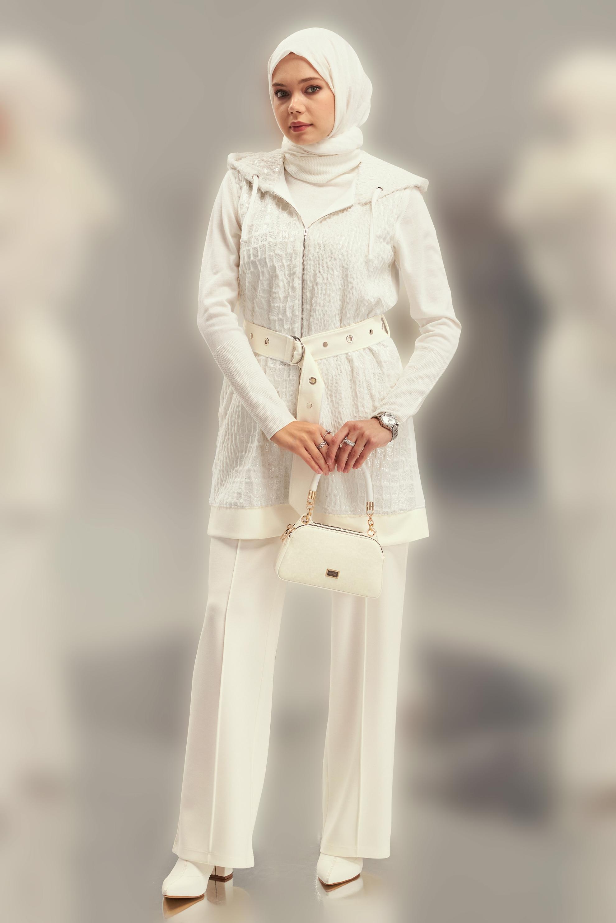 Vêtements hijab BLANC ENSEMBLE SURVÊTEMENT AVEC GILET 45151