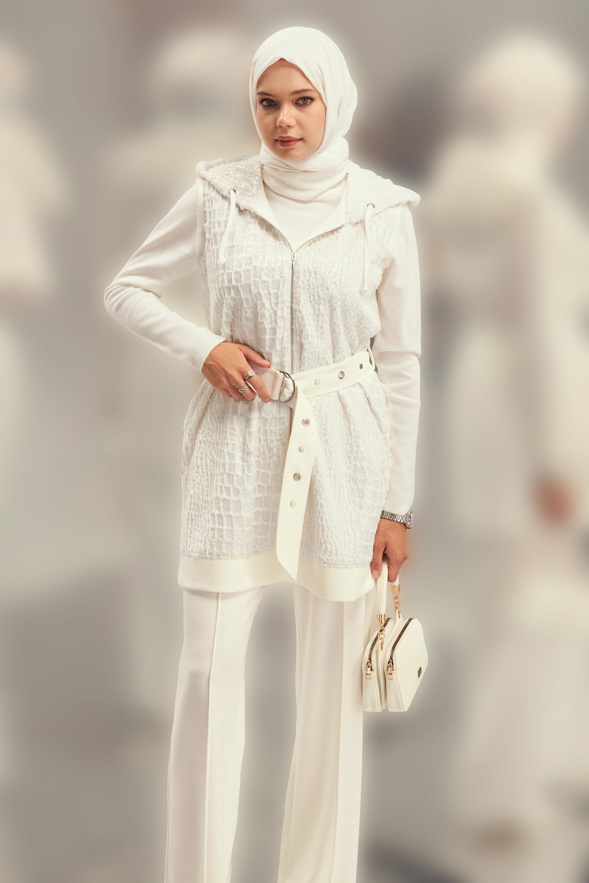 Vêtements hijab BLANC ENSEMBLE SURVÊTEMENT AVEC GILET 45151