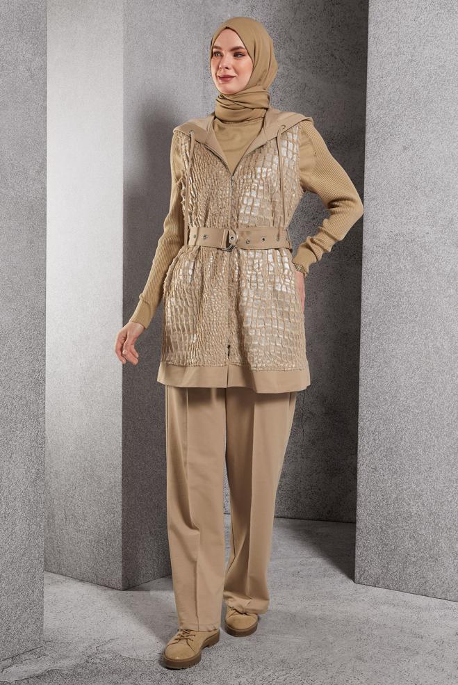 Vêtements hijab BRUN ENSEMBLE SURVÊTEMENT AVEC GILET 45151 - ALVİNA
