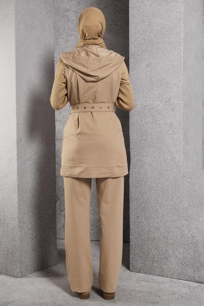 Vêtements hijab BRUN ENSEMBLE SURVÊTEMENT AVEC GILET 45151 - ALVİNA