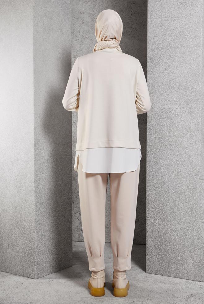 Tesettür giyim BEYAZ GARNİLİ EŞOFMAN TUNİK 45153 - ALVİNA