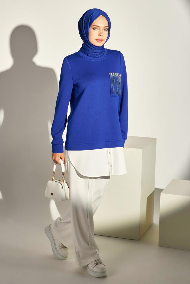 Tesettür giyim LACİVERT GARNİLİ EŞOFMAN TUNİK 45153 - ALVİNA