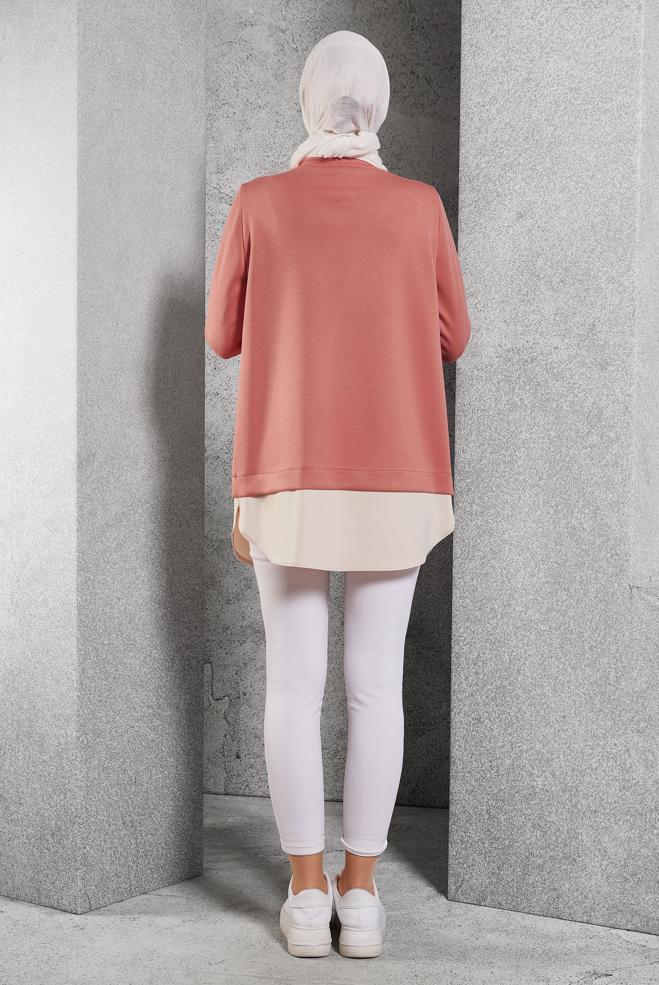 Tesettür giyim PUDRA GARNİLİ EŞOFMAN TUNİK 45153 - ALVİNA