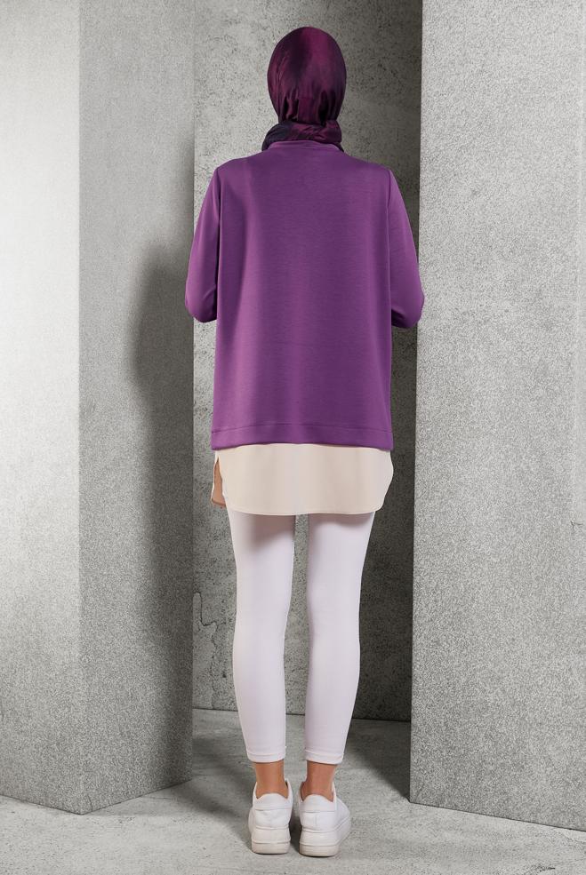 Tesettür giyim MOR GARNİLİ EŞOFMAN TUNİK 45153 - ALVİNA