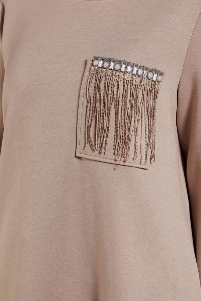 Tesettür giyim KAHVE GARNİLİ EŞOFMAN TUNİK 45153 - ALVİNA