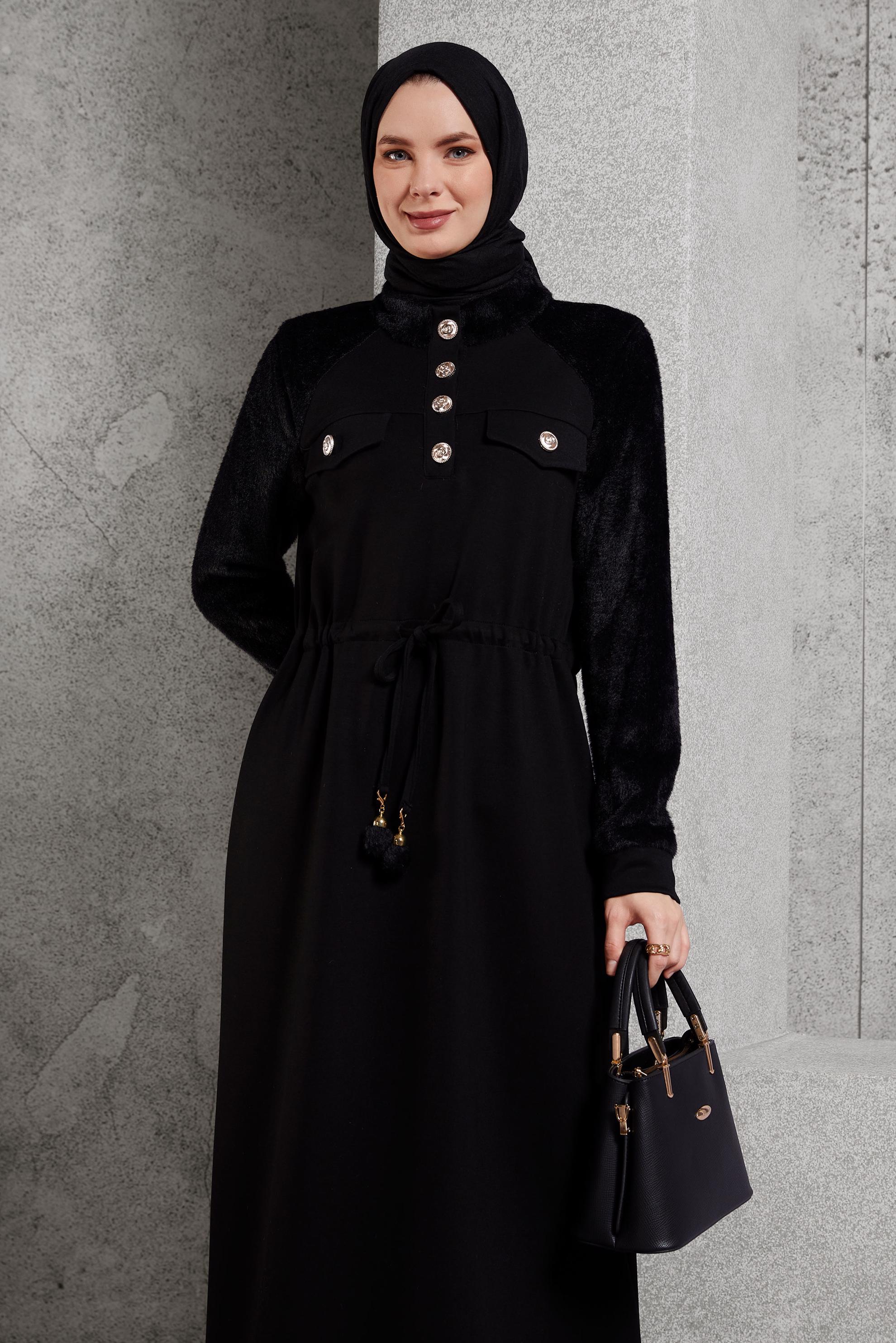 Vêtements hijab NOIR ROBE DE SURVÊTEMENT À TAILLE NOUÉE 45161