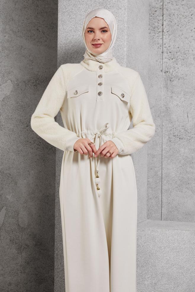 Vêtements hijab BLANC ROBE DE SURVÊTEMENT À TAILLE NOUÉE 45161 - ALVİNA