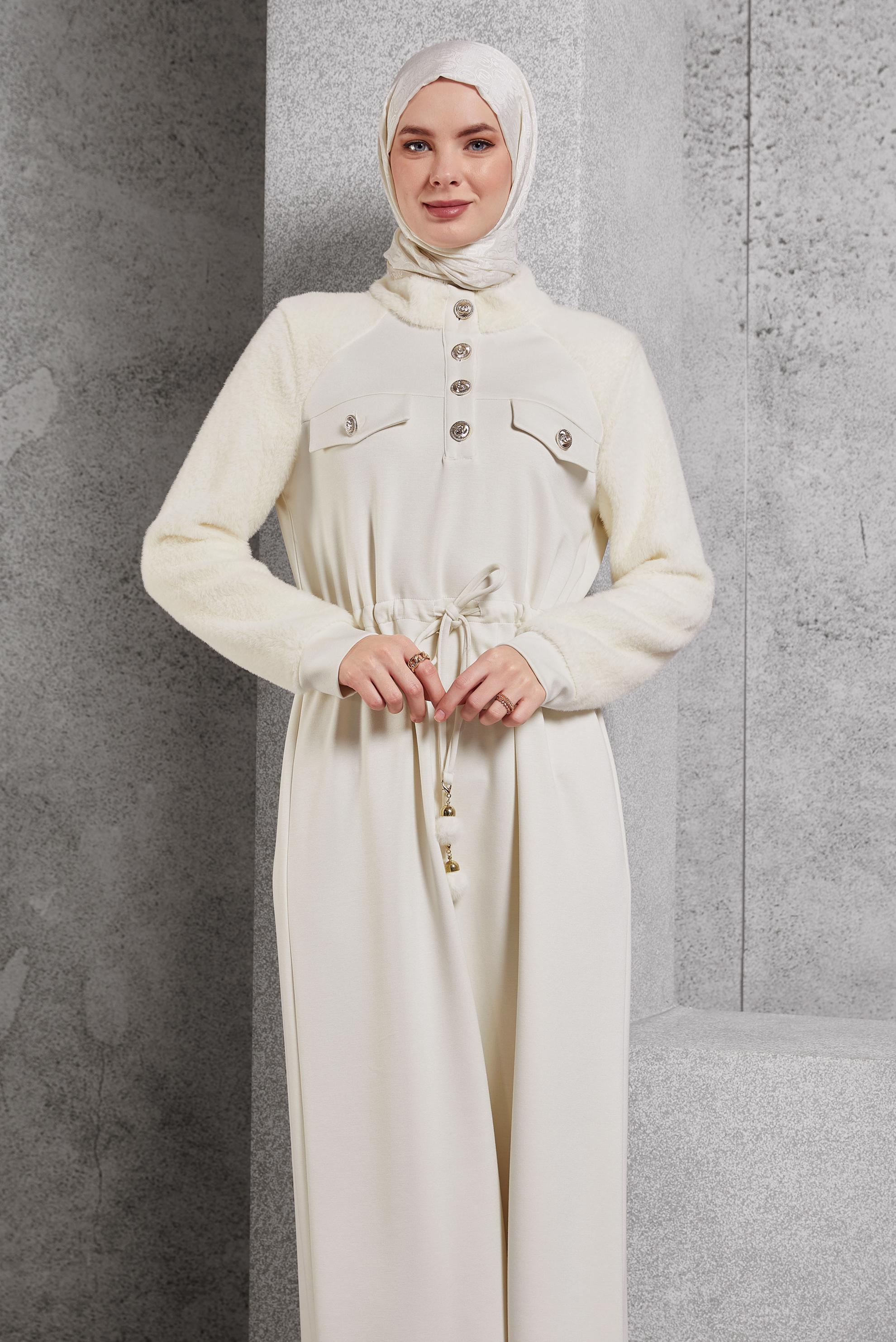 Vêtements hijab BLANC ROBE DE SURVÊTEMENT À TAILLE NOUÉE 45161