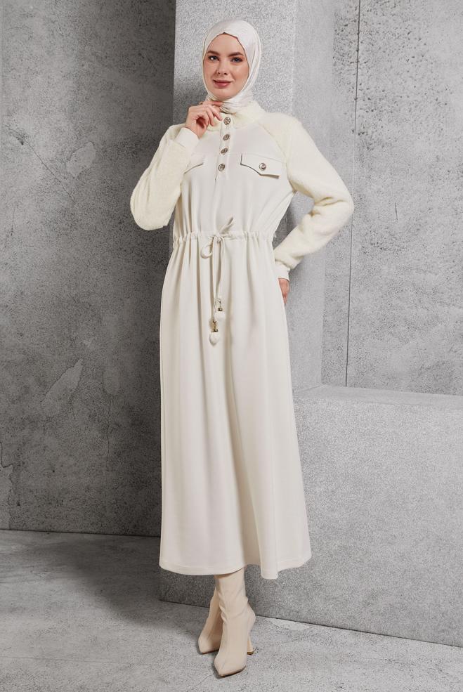 Vêtements hijab BLANC ROBE DE SURVÊTEMENT À TAILLE NOUÉE 45161 - ALVİNA