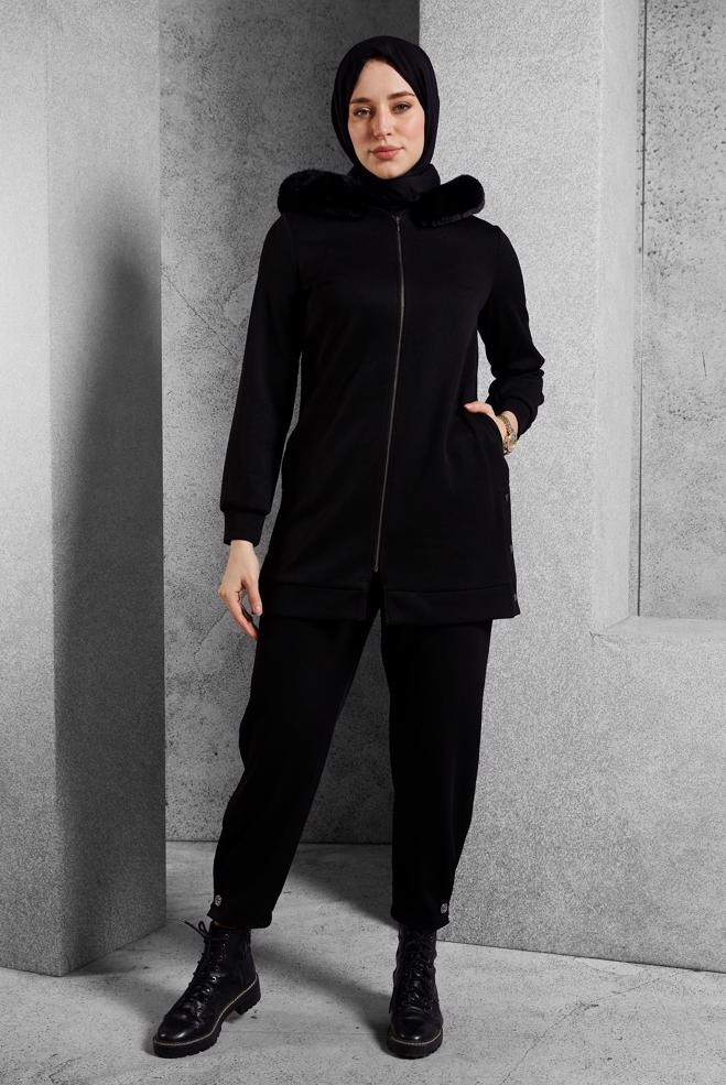 Vêtements hijab  ENSEMBLE SURVÊTEMENT AVEC PANTALON 45179 - ALVİNA