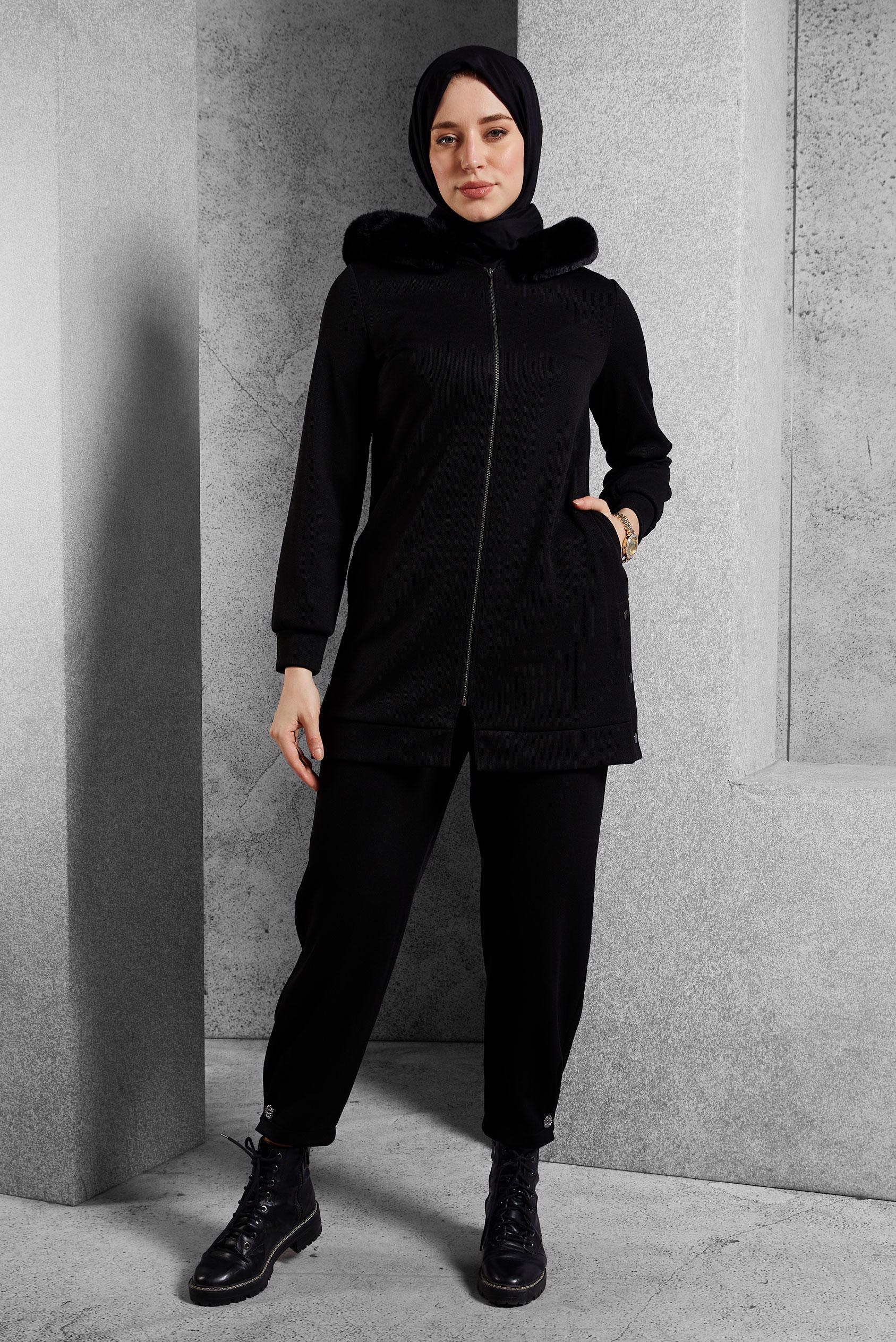 Vêtements hijab NOIR ENSEMBLE SURVÊTEMENT AVEC PANTALON 45179