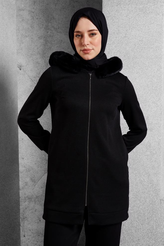 Vêtements hijab NOIR ENSEMBLE SURVÊTEMENT AVEC PANTALON 45179 - ALVİNA