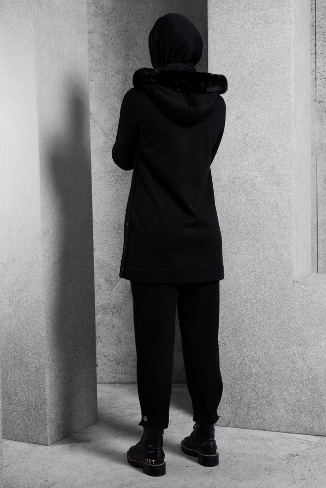Vêtements hijab NOIR ENSEMBLE SURVÊTEMENT AVEC PANTALON 45179 - ALVİNA