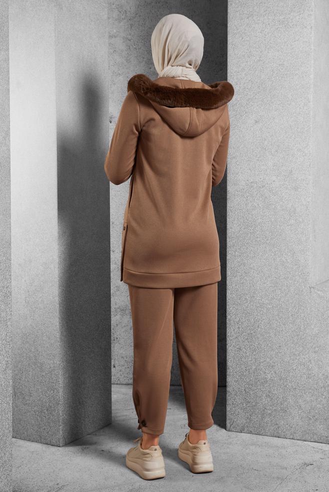 Vêtements hijab BRUN ENSEMBLE SURVÊTEMENT AVEC PANTALON 45179 - ALVİNA