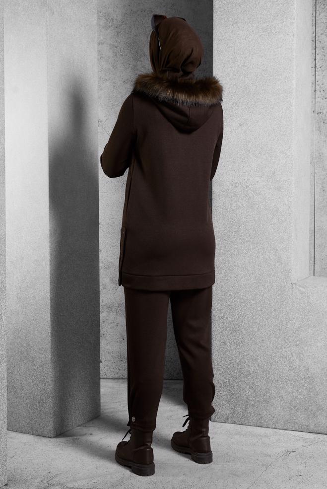 Vêtements hijab BRUN ENSEMBLE SURVÊTEMENT AVEC PANTALON 45179 - ALVİNA