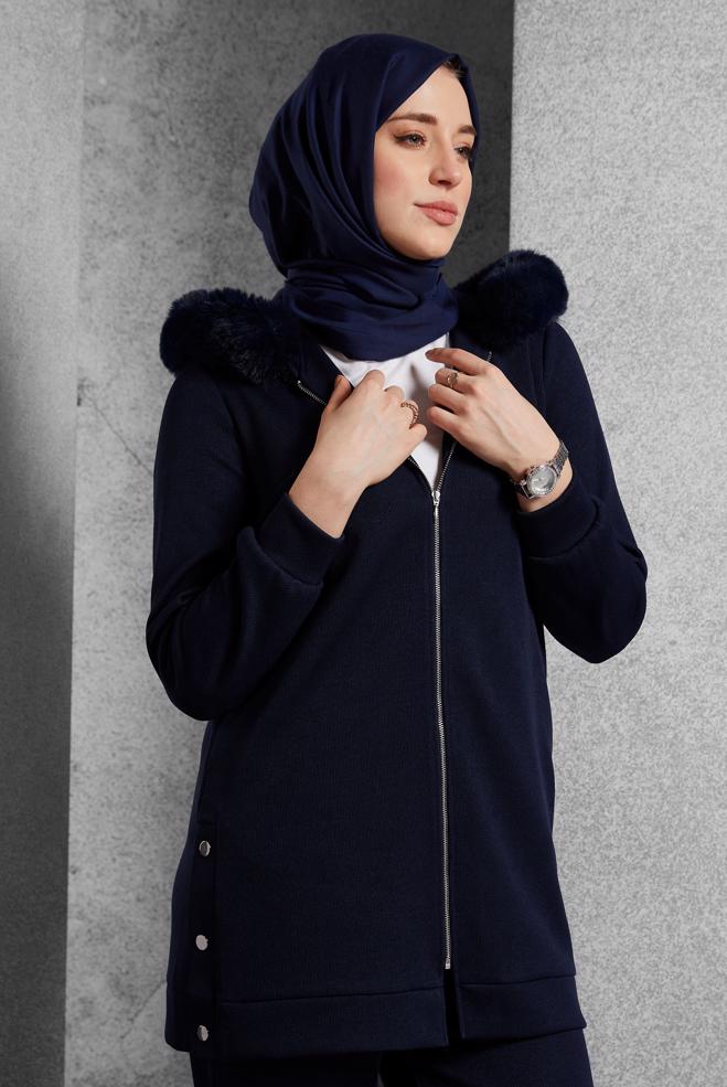 Vêtements hijab BLEU MARINE ENSEMBLE SURVÊTEMENT AVEC PANTALON 45179 - ALVİNA