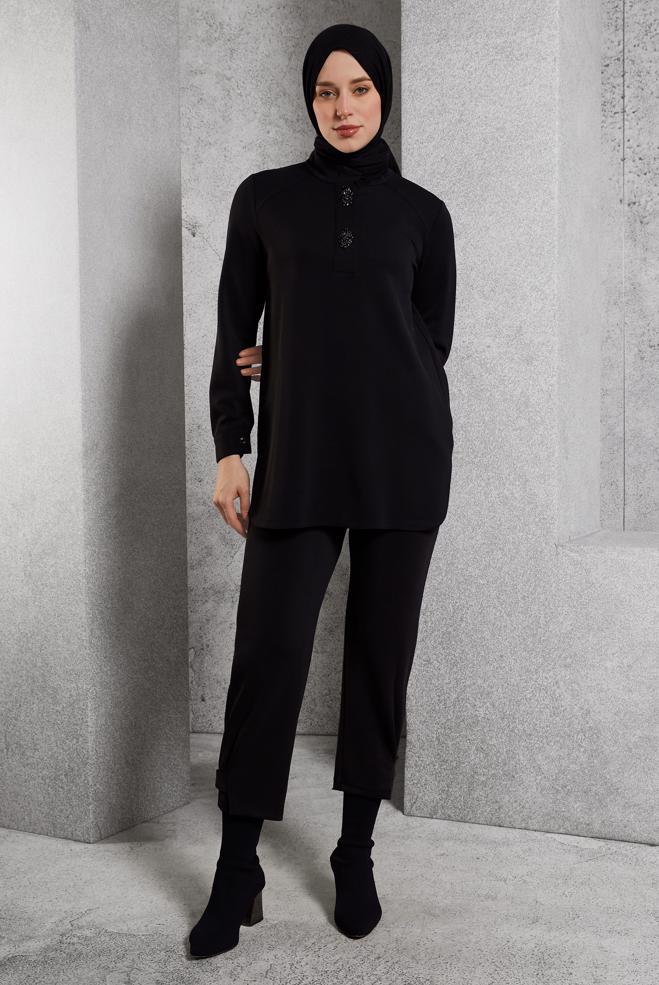 Hijab clothing BLACK TRACKSUIT SET WITH PANTS 45180 - ALVİNA