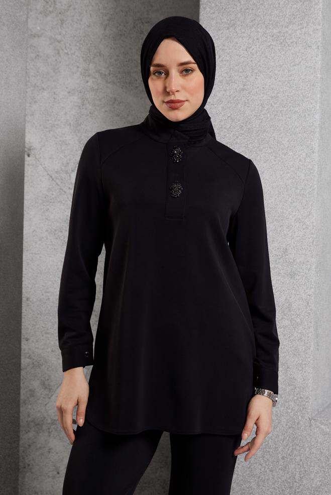 Hijab clothing BLACK TRACKSUIT SET WITH PANTS 45180 - ALVİNA