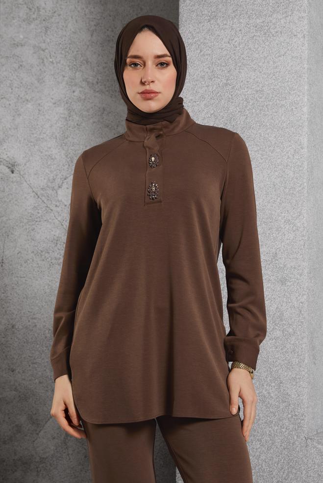 Hijab clothing BROWN TRACKSUIT SET WITH PANTS 45180 - ALVİNA