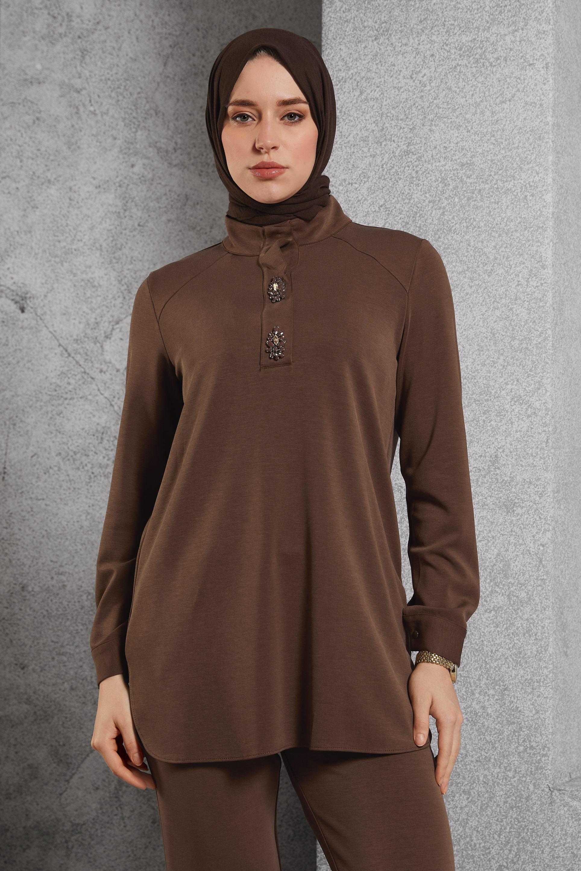 Tesettür giyim KAHVE PANTOLONLU EŞOFMAN TAKIM 45180