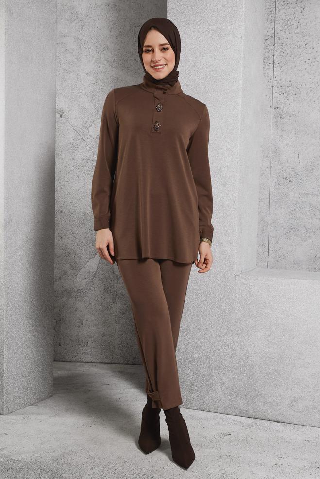 Hijab clothing BROWN TRACKSUIT SET WITH PANTS 45180 - ALVİNA